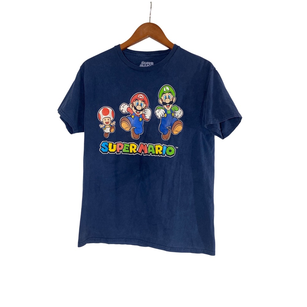 Super Mario Graphic T-Shirt Mens Medium Blue Excellent Toad Luigi Nintendo Tee